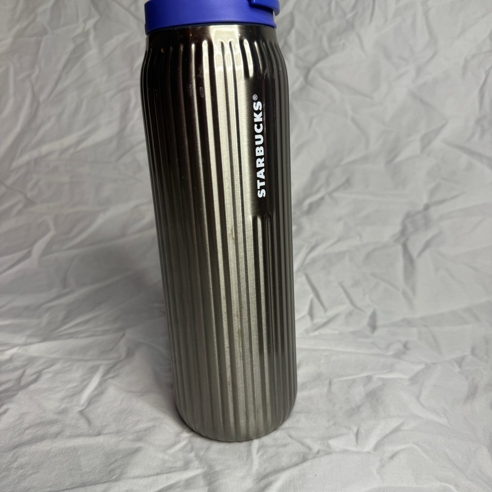 Starbucks Stainless Steel Tumbler Reusable Water Bottle Silver Blue Lid